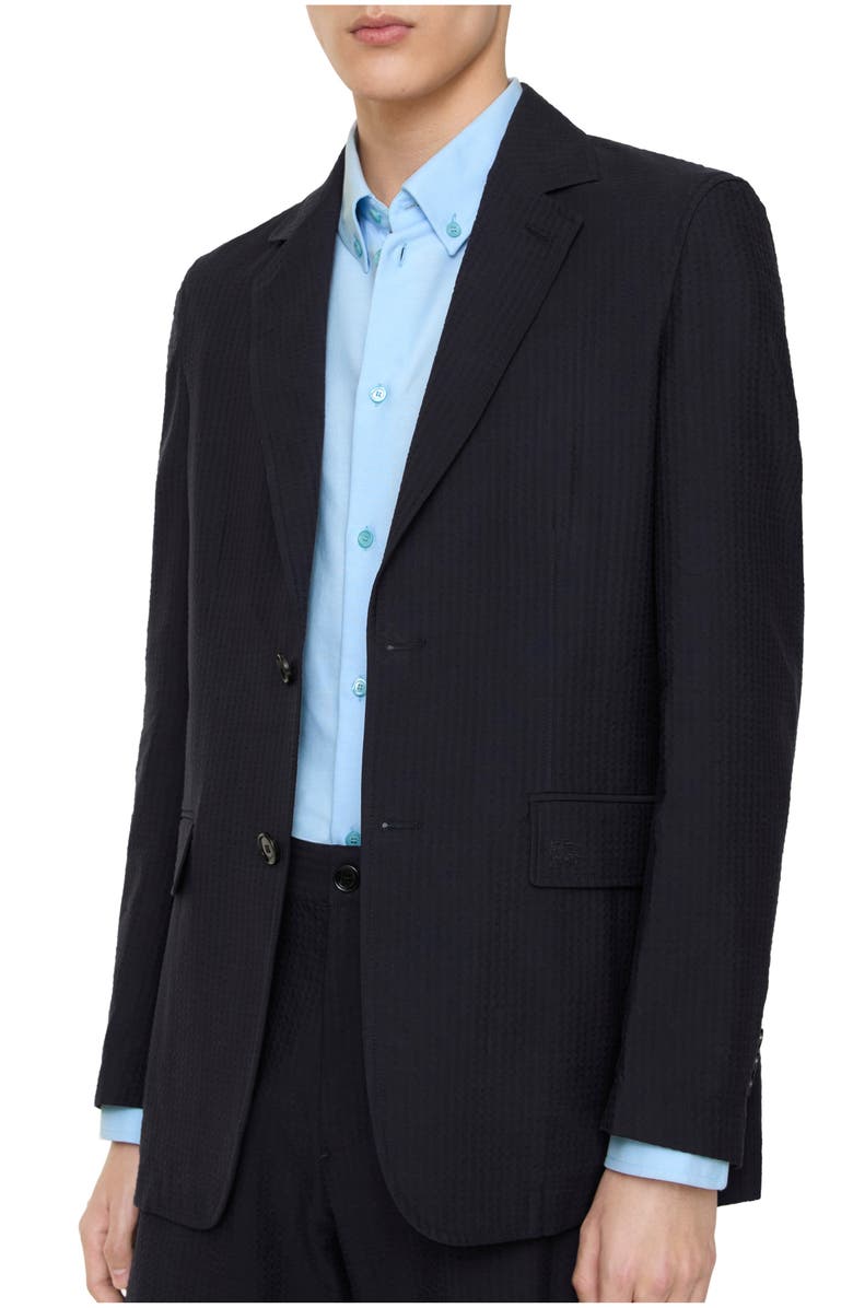 Burberry Seersucker Cotton Linen Tailored Jacket, Main, color, Navy