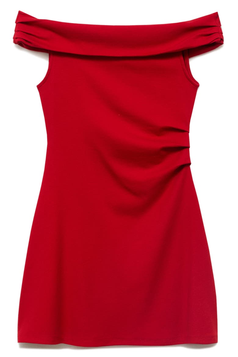 Pleated Off the Shoulder Dress, Alternate, color, RED