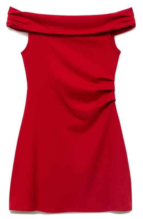 Mango Cotton Off The Shoulder Ruched Side Mini Dress In Red