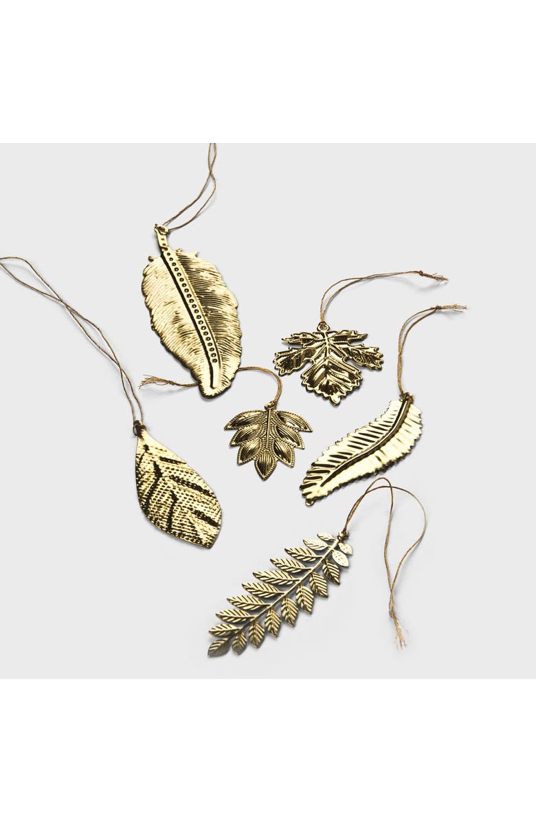 Mela Artisans Eternal Leaves Brass Ornaments Set, Main, color, Metallic Gold