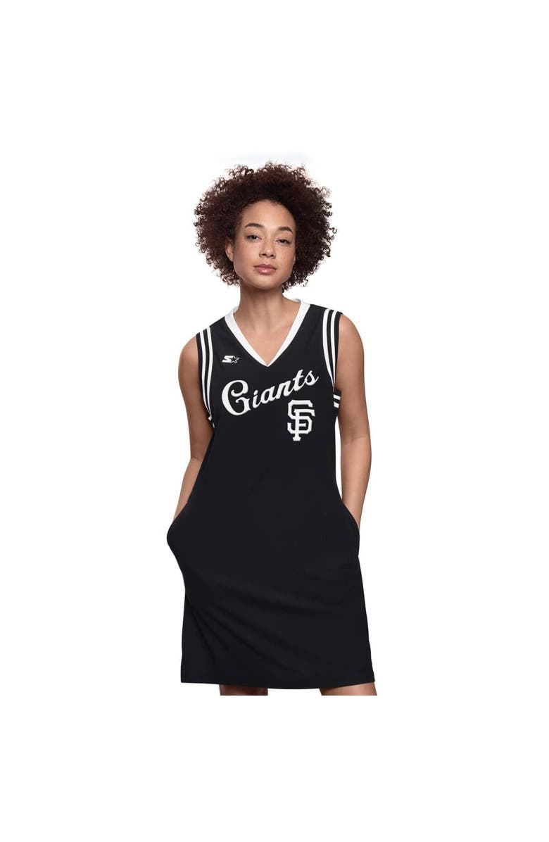 STARTER Women's Starter  Black San Francisco Giants Fast Track Sneaker V-Neck Dress, Main, color, 