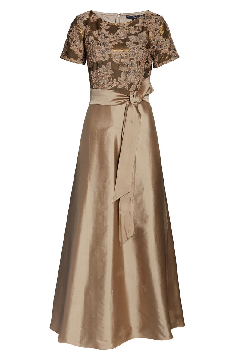 Pisarro Nights Beaded Taffeta Gown, Alternate, color, Gold