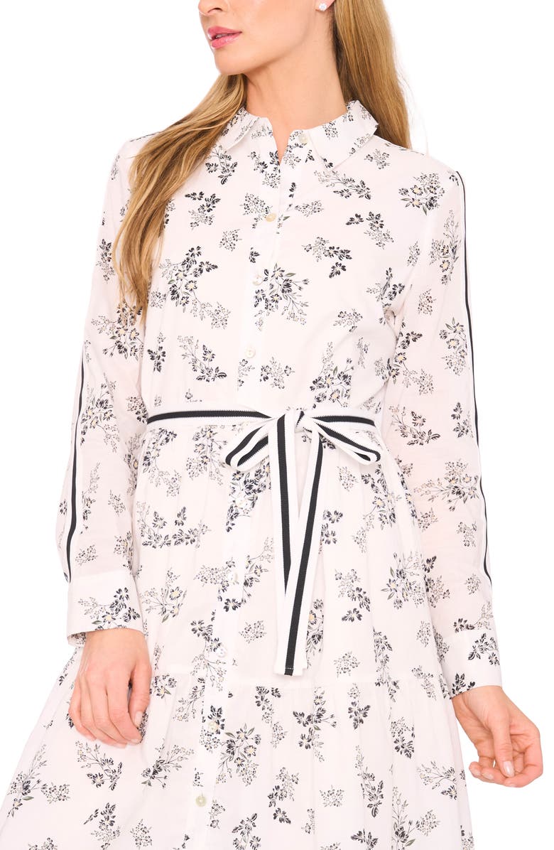 CeCe Floral Long Sleeve Cotton Maxi Shirtdress, Alternate, color, New Ivory