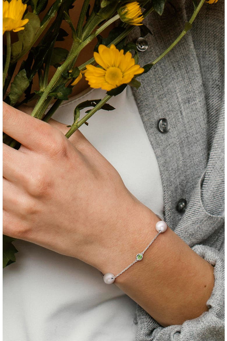 8.5-9mm Cultured Freshwater Pearl & Stone Station Bracelet, Alternate, color, GREEN