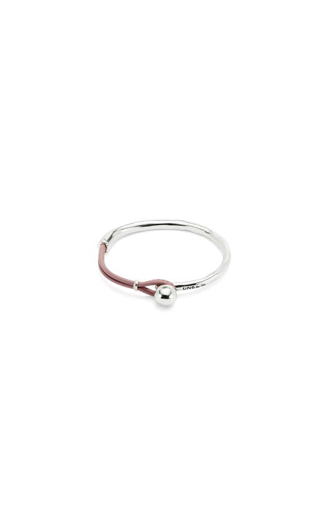 Sterling Silver-Plated Semi-Rigid Bracelet with Lilac Leather