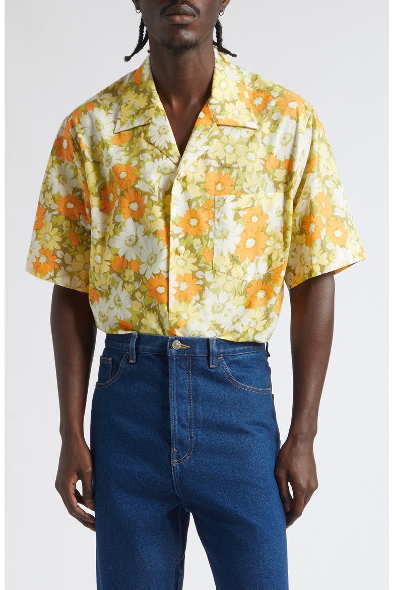 Floral Camp Shirt, Main, color, YELLOW MULTI