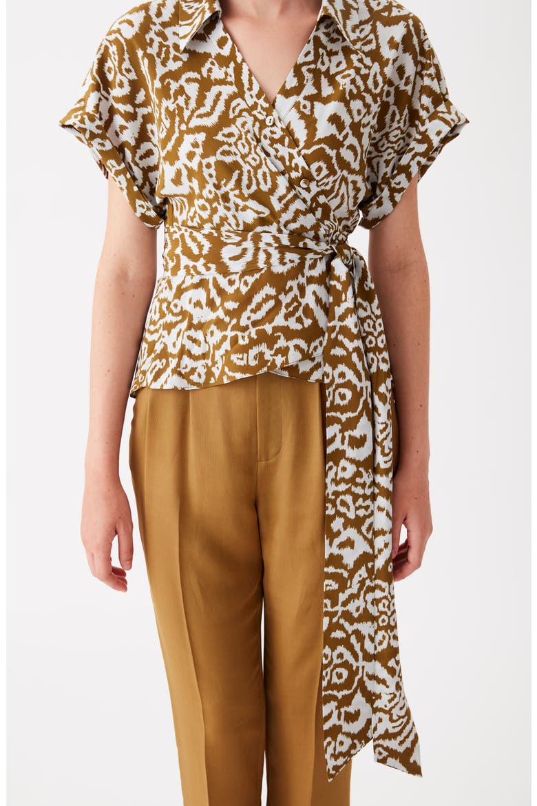 DVF Debbie Wrap Silk Top, Alternate, color, BALI LEOPARD