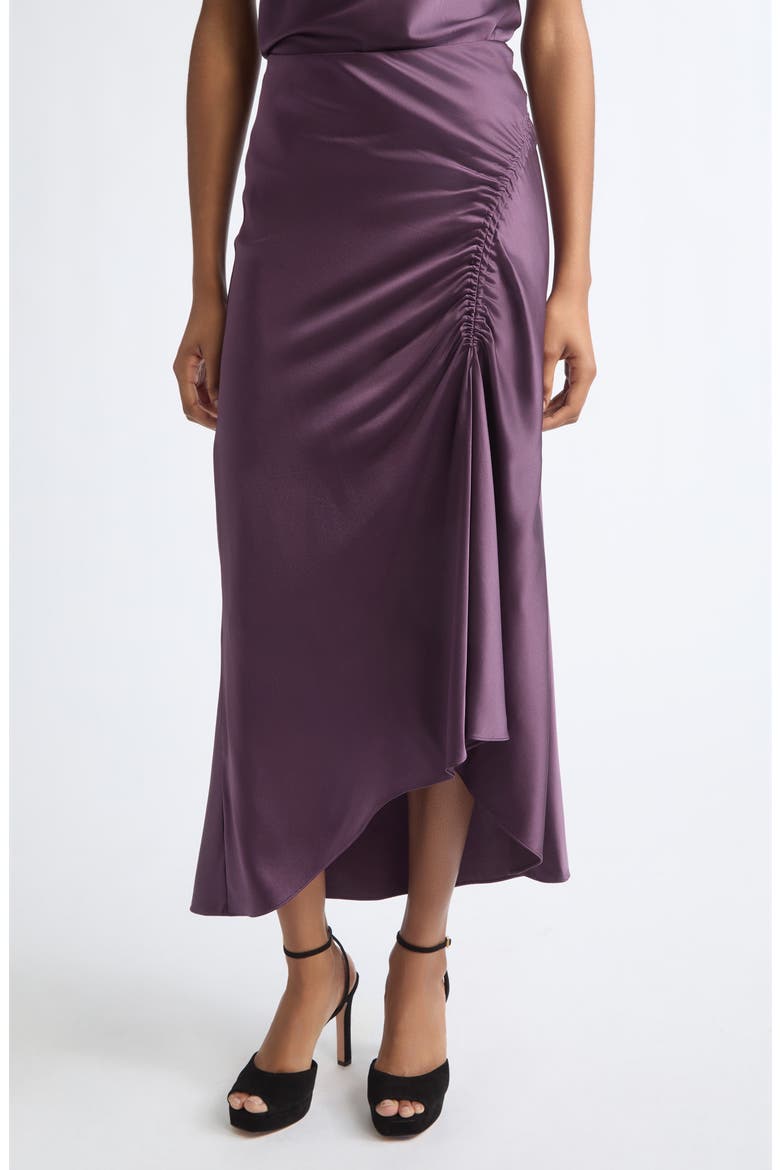 Felecia Ruched Silk Blend Midi Skirt, Alternate, color, DARK EGGPLANT