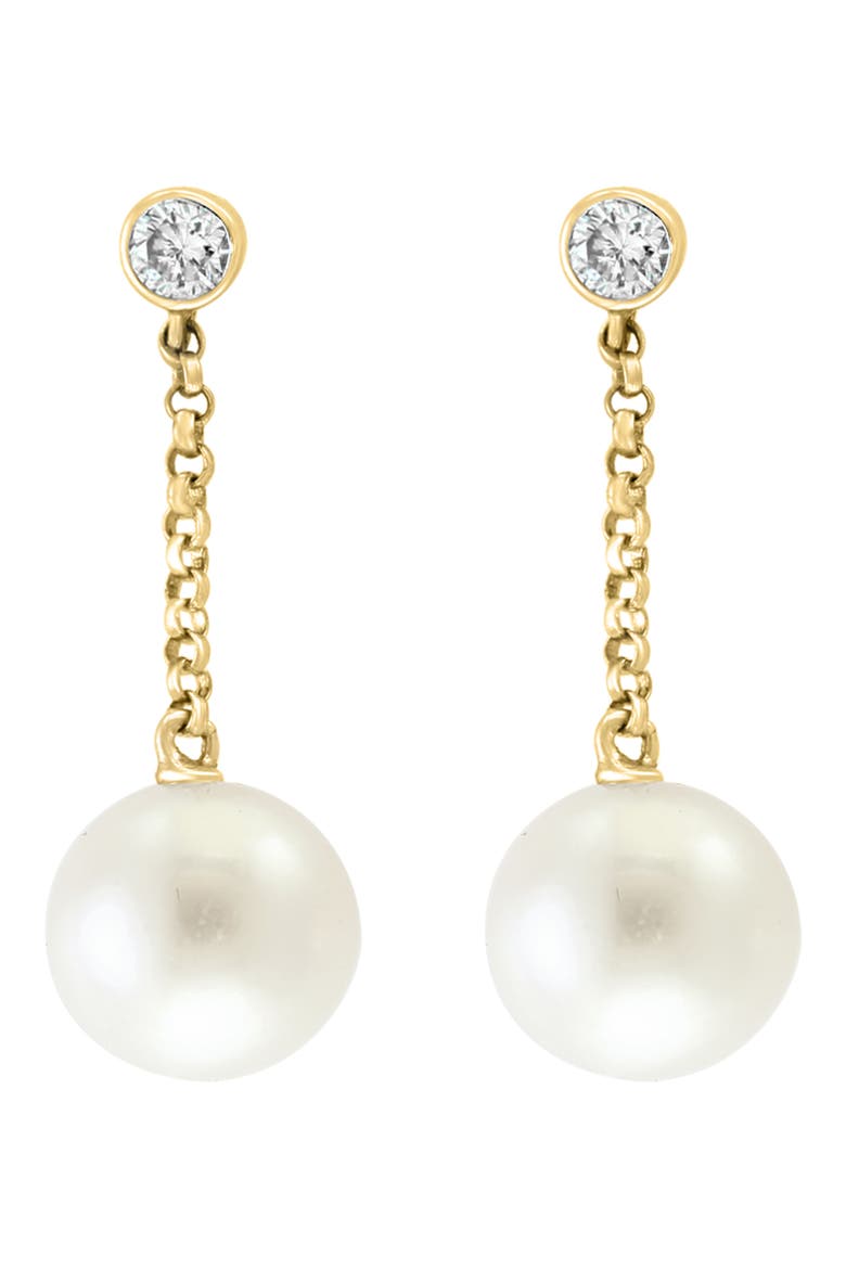 14K Yellow Gold Diamond & Freshwater Pearl Drop Earrings, Alternate, color, GOLD