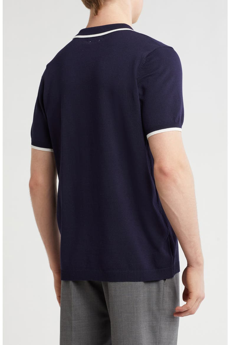 Short Sleeve Slim Fit Buttoned Sweater, Alternate, color, NAVY