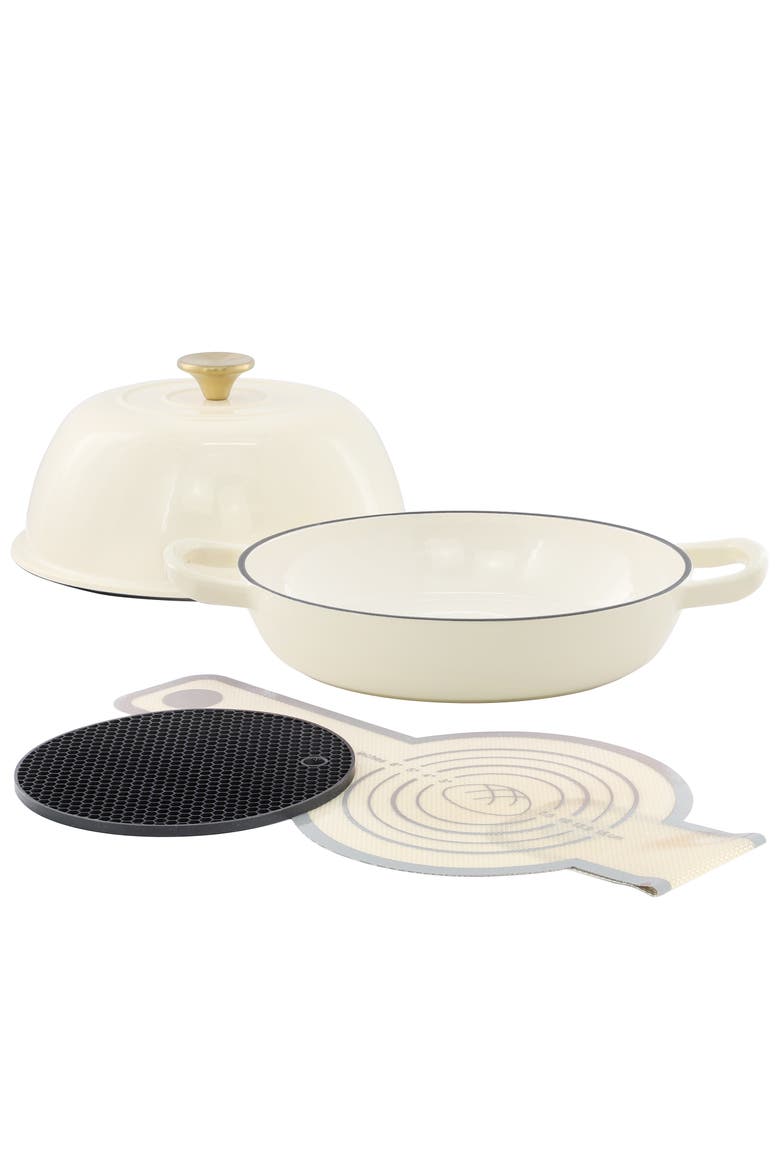 6 Quart Enameled Cast Iron Bread Pot with Baking Mat, Alternate, color, White