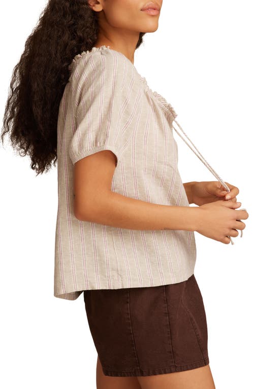 Lucky Brand Linen Blend Tie Neck Peasant Top In Neutral