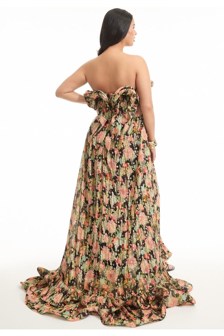 Ruffled Metallic Strapless Maxi Dress, Alternate, color, BLACK TEXTURED WALLFLOWER