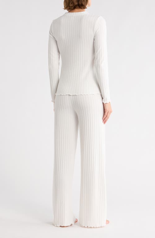 Yogalicious Brushed Ribbed Long Sleeve Top & Pants Pajamas In White
