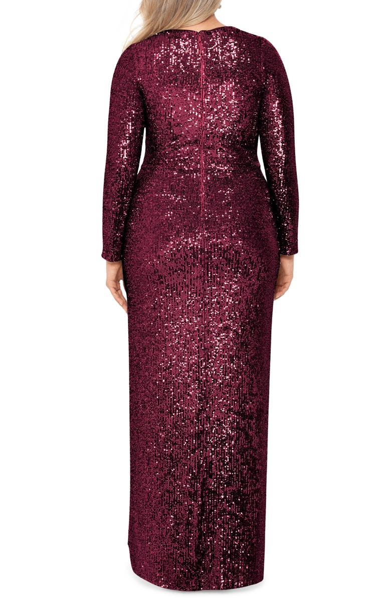 Xscape Evenings Xscape Long Sleeve Faux Wrap Sequin Gown, Alternate, color,
