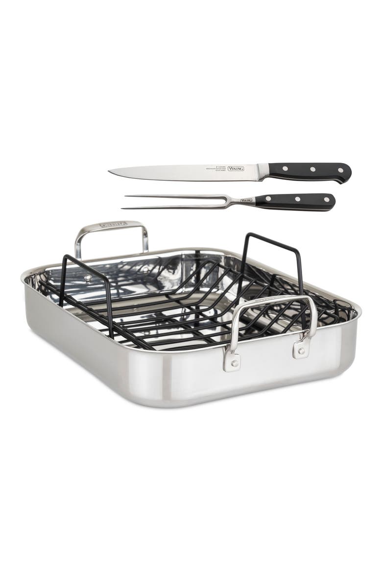 3-Ply Roasting Pan with Carving Set, Main, color, SILVER