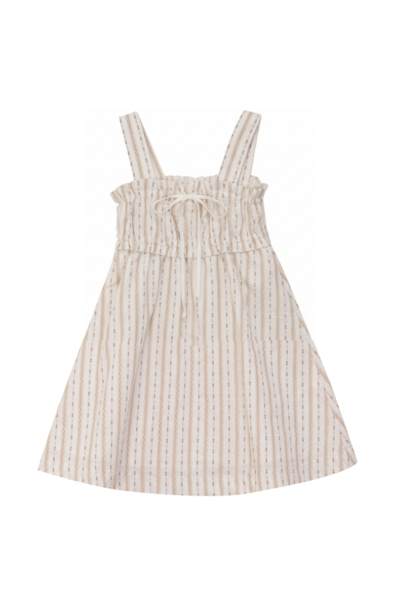 Jolie Capri Striped Smocked Ruffle Shoulder Strap Jumper, Main, color, Beige