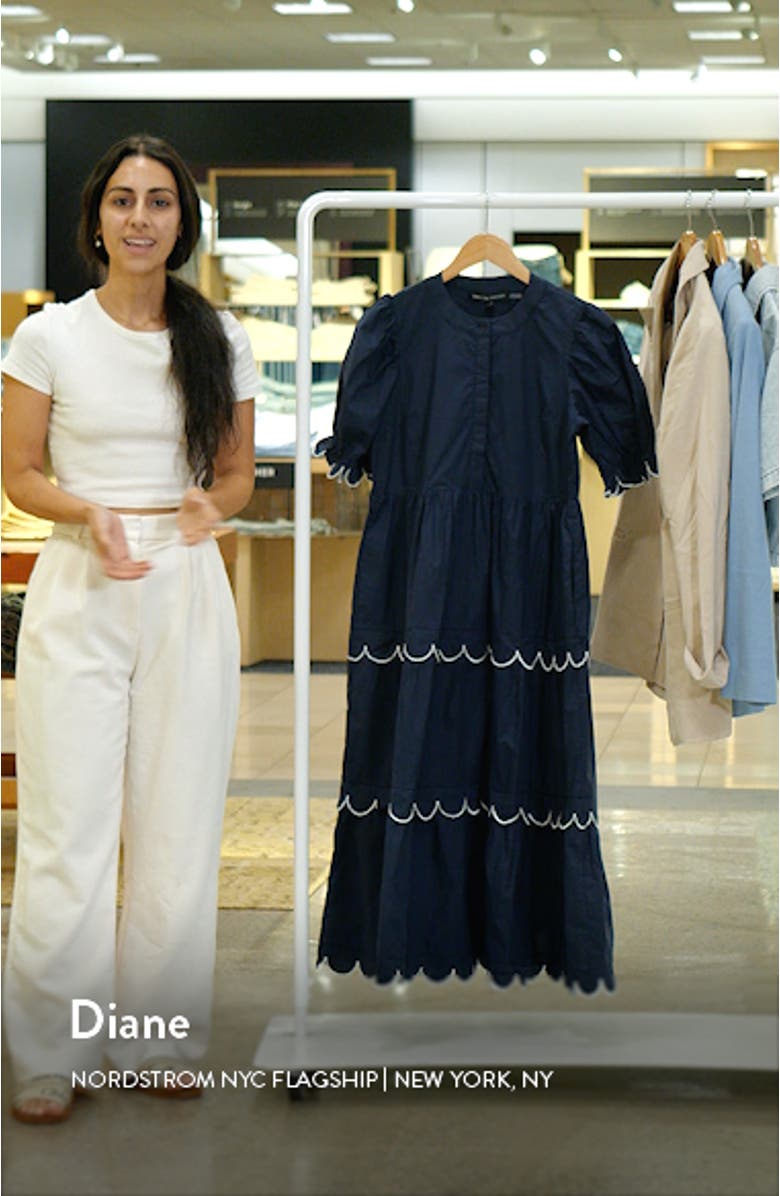 Contrast Scalloped Trim Cotton Midi Dress, sales video thumbnail