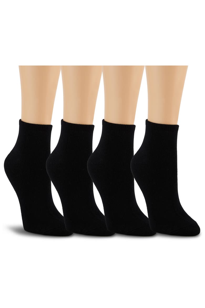 4-Pack Cushioned Quarter Length Socks, Alternate, color, BLACK