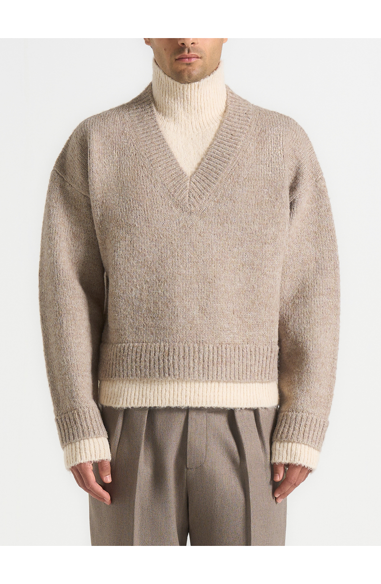 Manière De Voir Jacques Unisex Double Layer V-Neck Knit Jumper, Alternate, color, Taupe