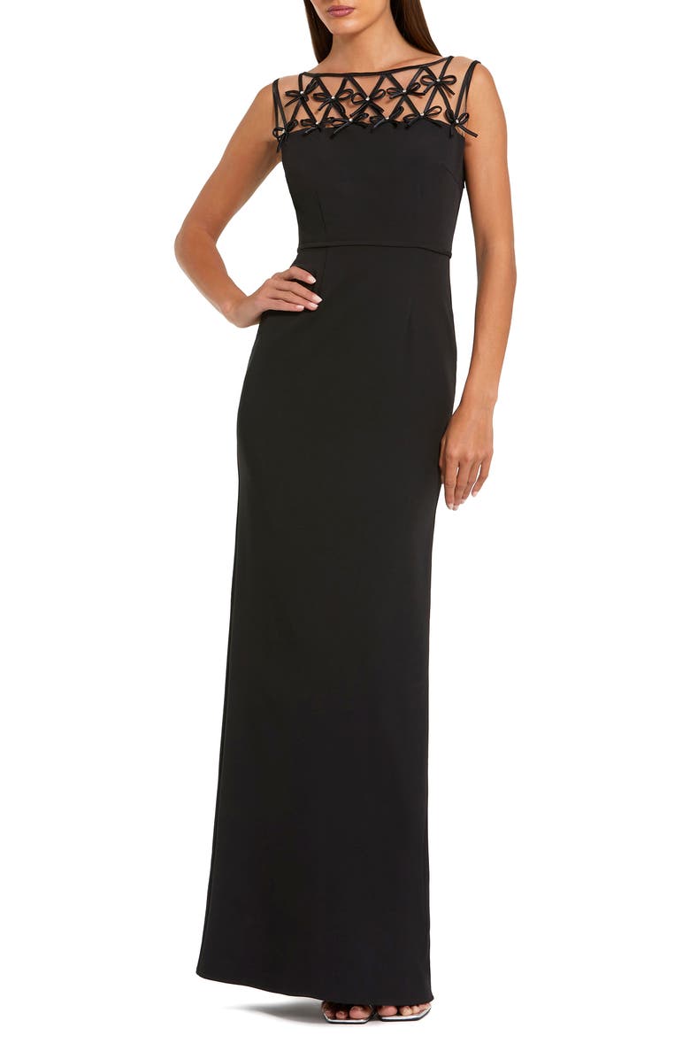 Mac Duggal Black Sleeveless Crepe Gown With Embellished Bows, Main, color, Black