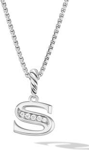 David Yurman Pavé Initial Pendant Necklace in Sterling Silver with Diamond
