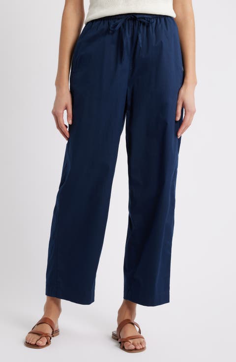 Stretch Cotton Drawstring Ankle Pants