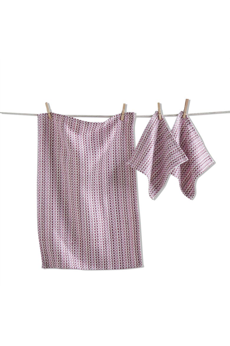 Variegated Purple Cotton Dishtowel and Cloth Set for Kitchen, Main, color, Purple