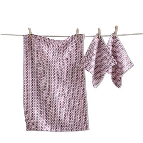Variegated Purple Cotton Dishtowel and Cloth Set for Kitchen