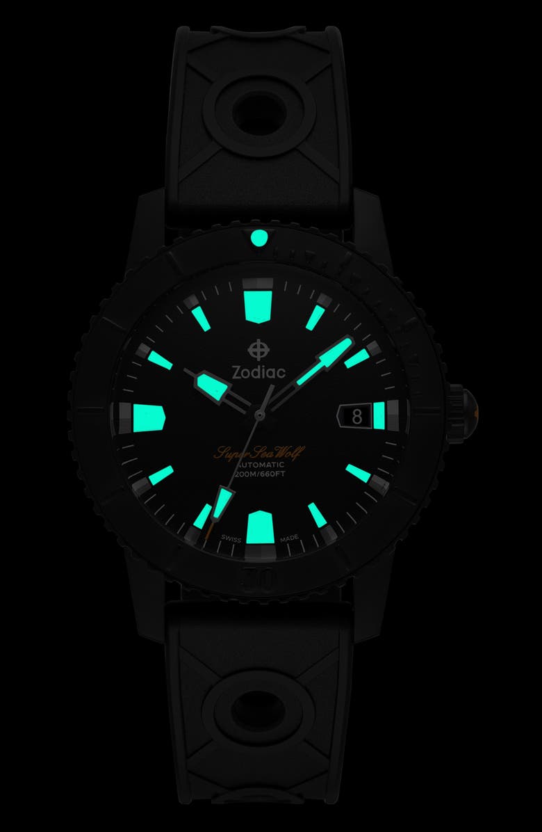 Zodiac Compression Diver Automatic Rubber Strap Watch, 40mm, Alternate, color, 