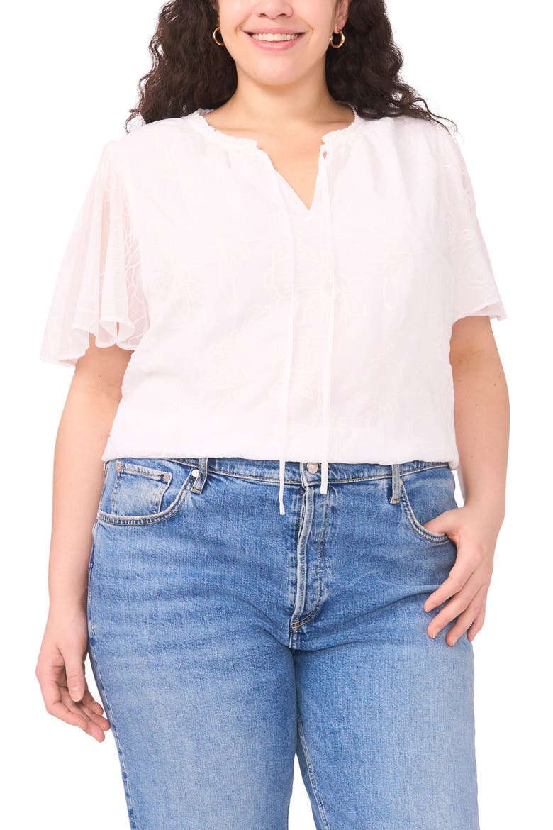 Embroidered Flutter Sleeve Top, Main, color, ULTRA WHITE