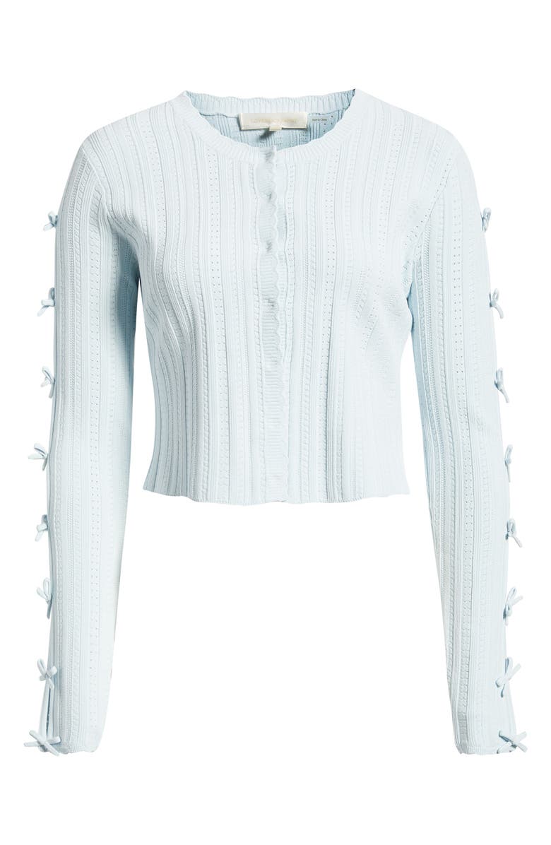 LoveShackFancy Zoriah Pointelle Tie Sleeve Cardigan, Alternate, color, Icicle Blue