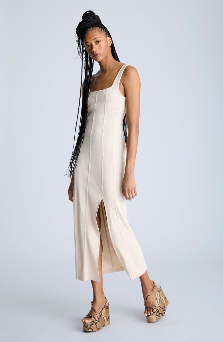 Kenneth Cole Seamed Stretch Cotton Body-Con Midi Dress, Alternate, color, Oyster