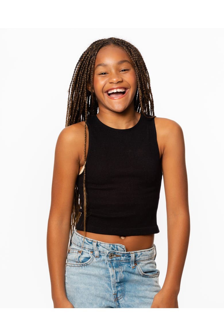 Ribbed crop sports tank top - Big Kid, Alternate, color, Black