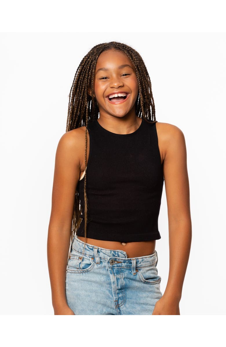 Malibu Sugar Ribbed crop sports tank top - Big Kid, Alternate, color, Black