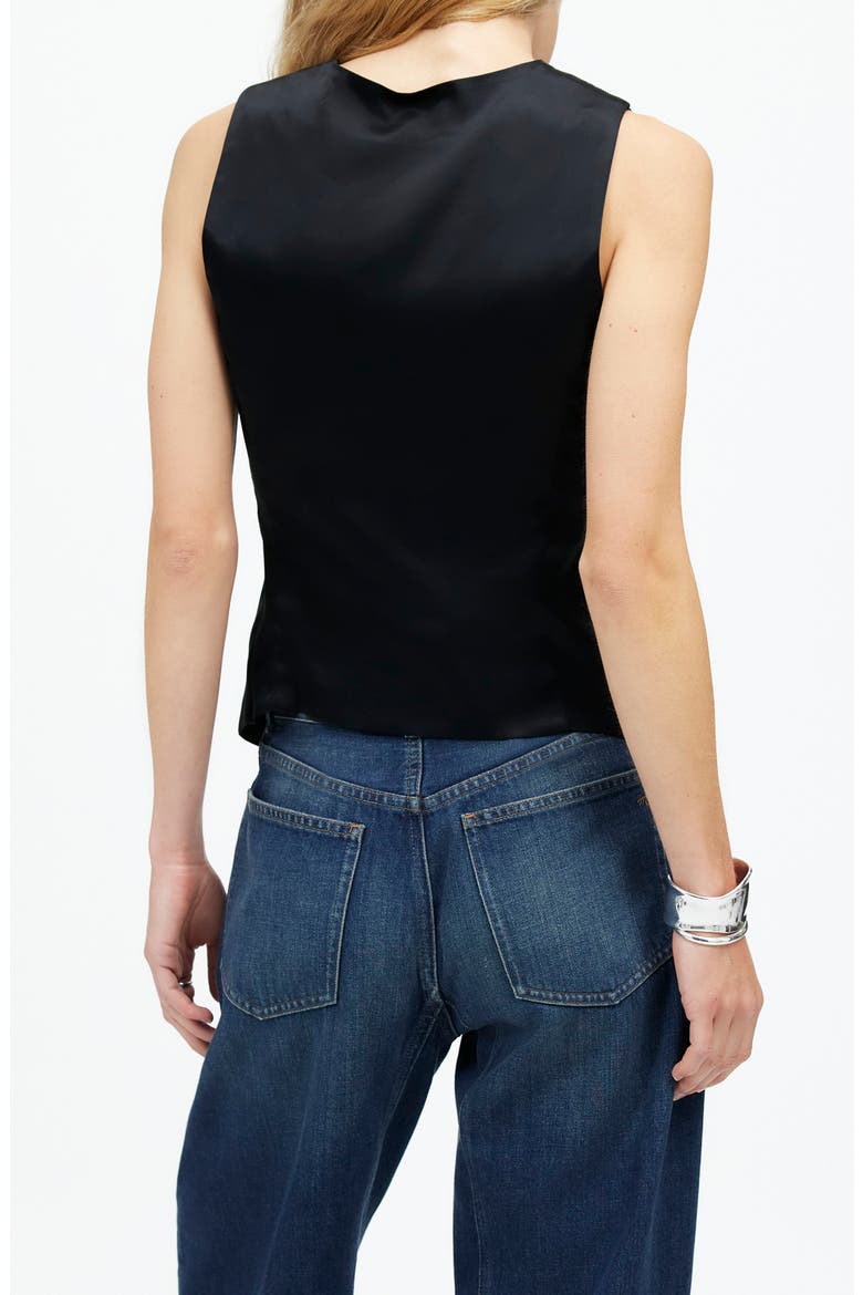 Button Front Satin Vest Top, Alternate, color, TRUE BLACK