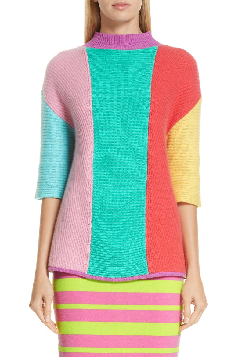 Stripe Short Sleeve Cashmere Sweater, Main, color, MULTI