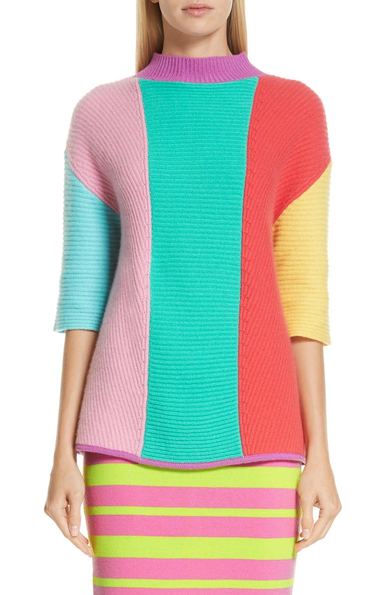 Victor Glemaud Stripe Short Sleeve Cashmere Sweater, Main, color,