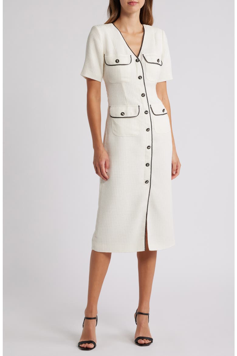 Pocket Tweed Midi Dress, Main, color, OFF WHITE