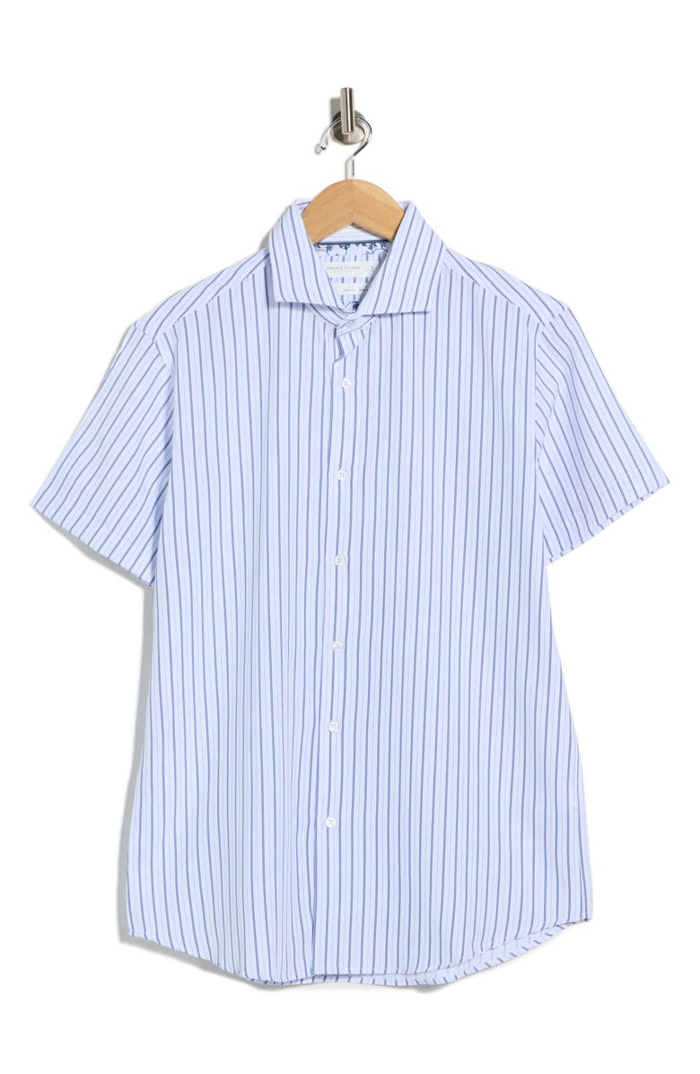 DENIM AND FLOWER Stripe Print Performance Short Sleeve Shirt, Alternate, color, White