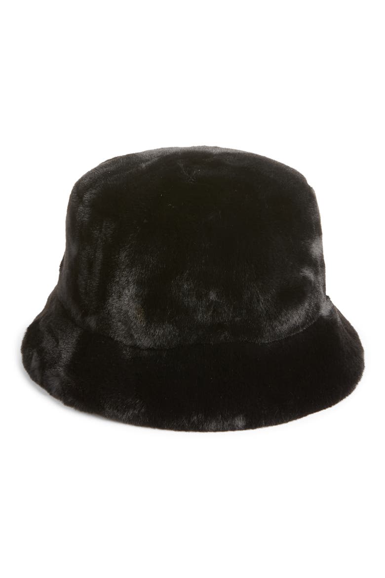 Amara Pluche™ Faux Fur Bucket Hat, Alternate, color, NOIR