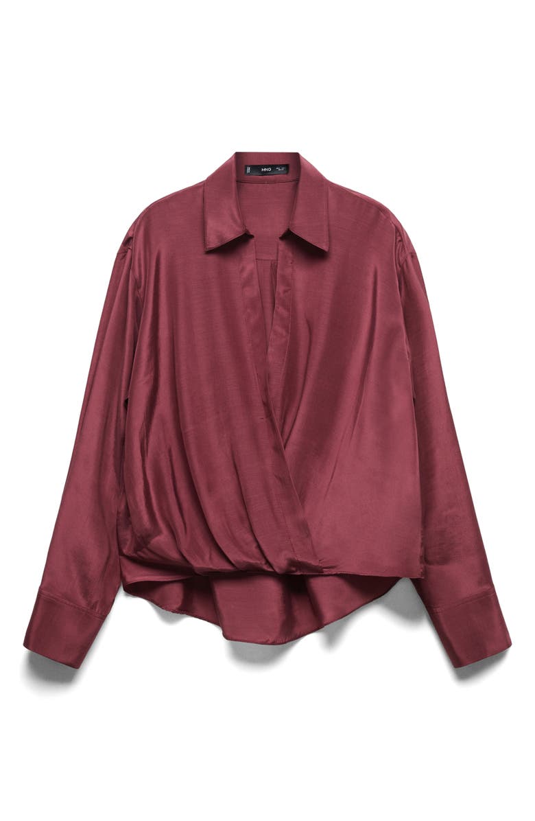 MANGO Long Sleeve Faux Wrap Top, Alternate, color, Burgundy