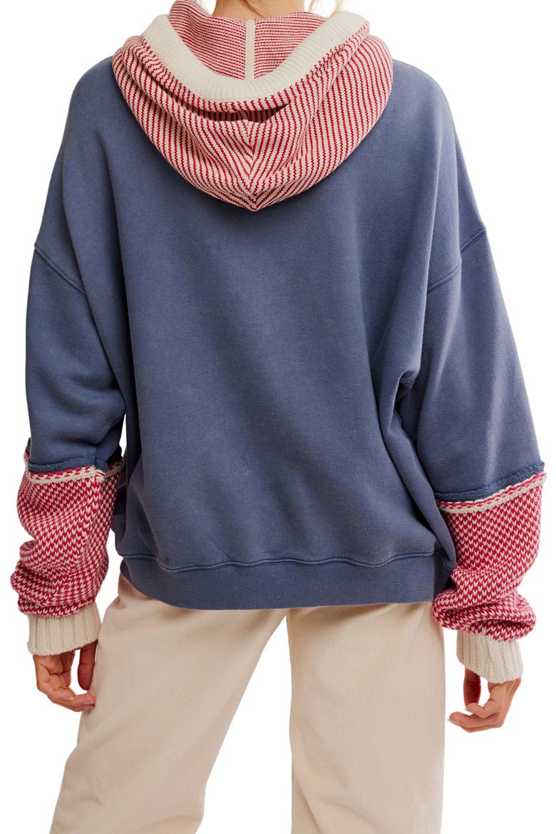 Snug Bonnet Mixed Media Cotton Hoodie, Alternate, color, INDIGO