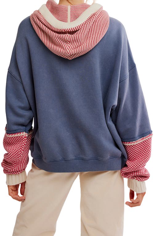 Free People Snug Bonnet Mixed Media Cotton Hoodie In Blue