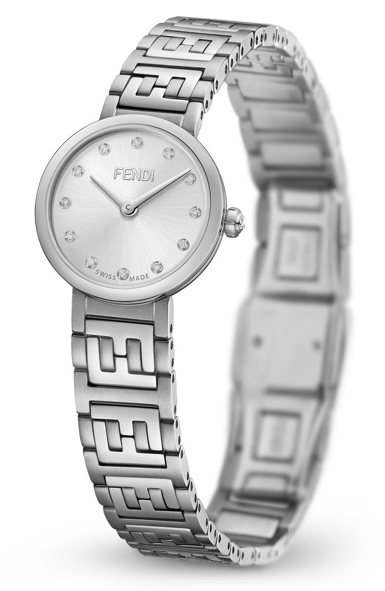 Fendi Forever Fendi Diamond Swiss Quartz Bracelet Watch, 19mm, Alternate, color, Stainless Steel