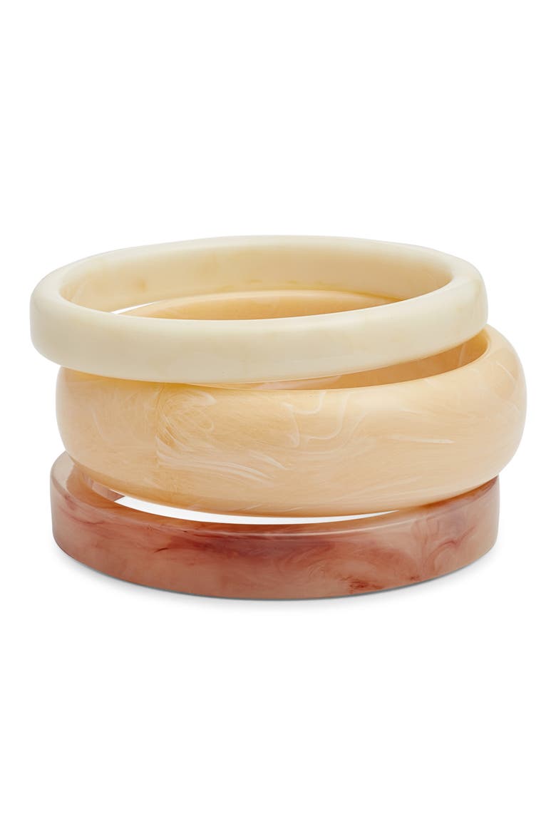 Set of 3 Resin Bangles, Main, color, IVORY- TAN