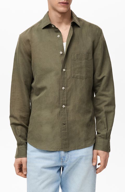 Classic Fit Linen & Cotton Button-Up Shirt