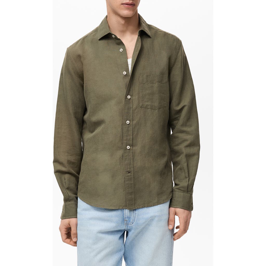 Mango Regular Fit Linen Button-up Shirt In Green
