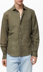 MANGO Classic Fit Linen & Cotton Button-Up Shirt