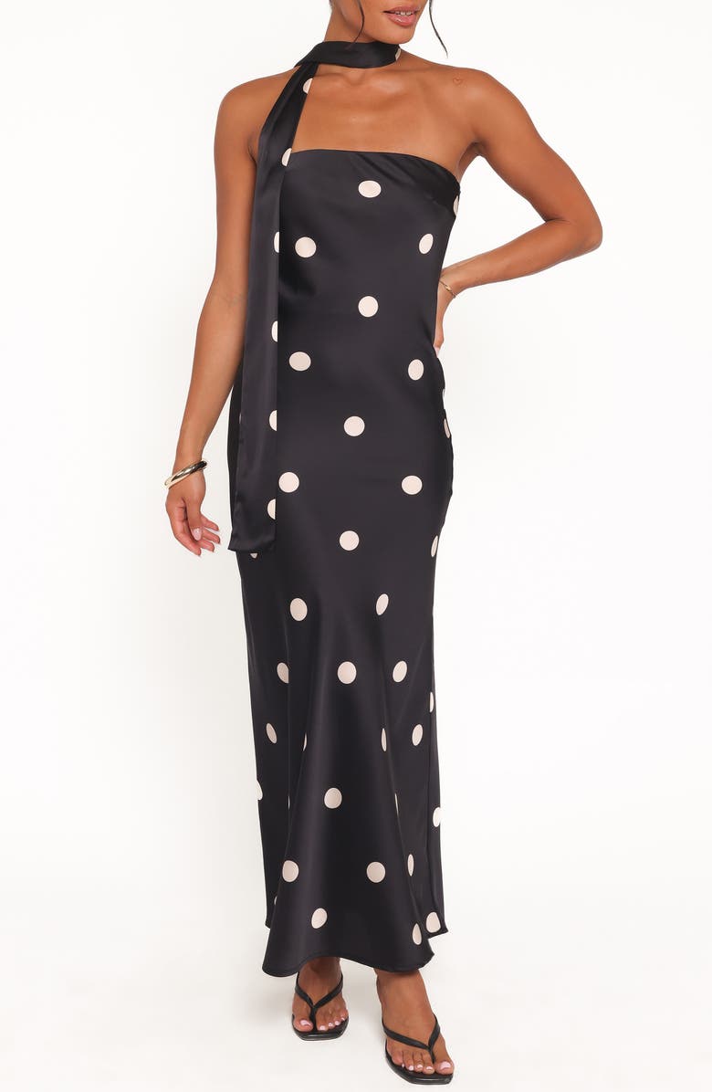 Petal & Pup Jutta Strapless Dress & Scarf Set, Main, color, Black Polka Dot